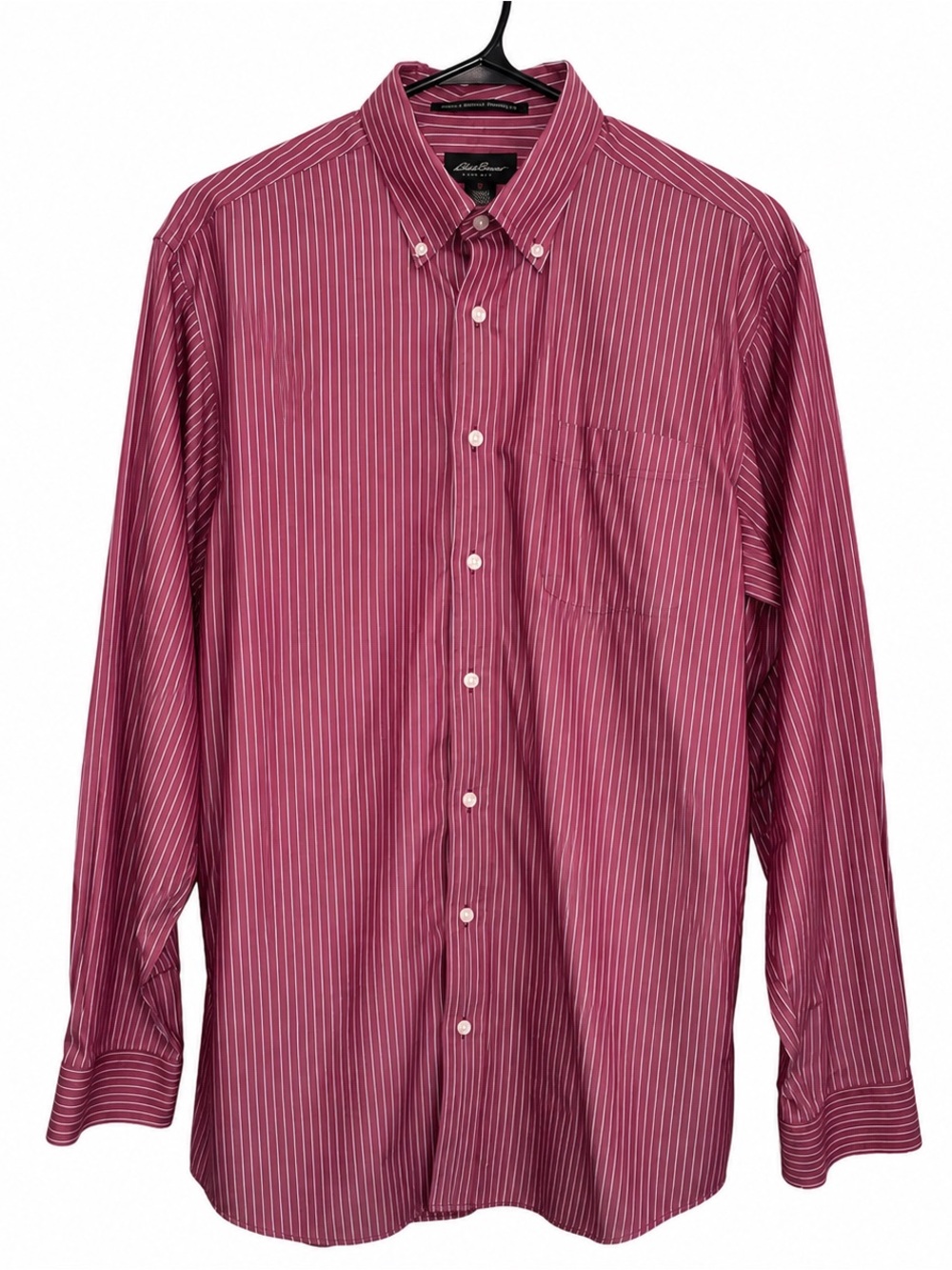 Eddie Bauer Men's Button-Down Stripe Shirt - Magenta with White Pinstripes